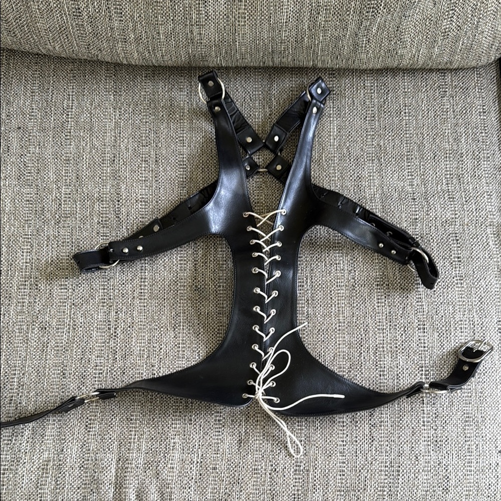 Deandri Black Leather Harness with White Laces